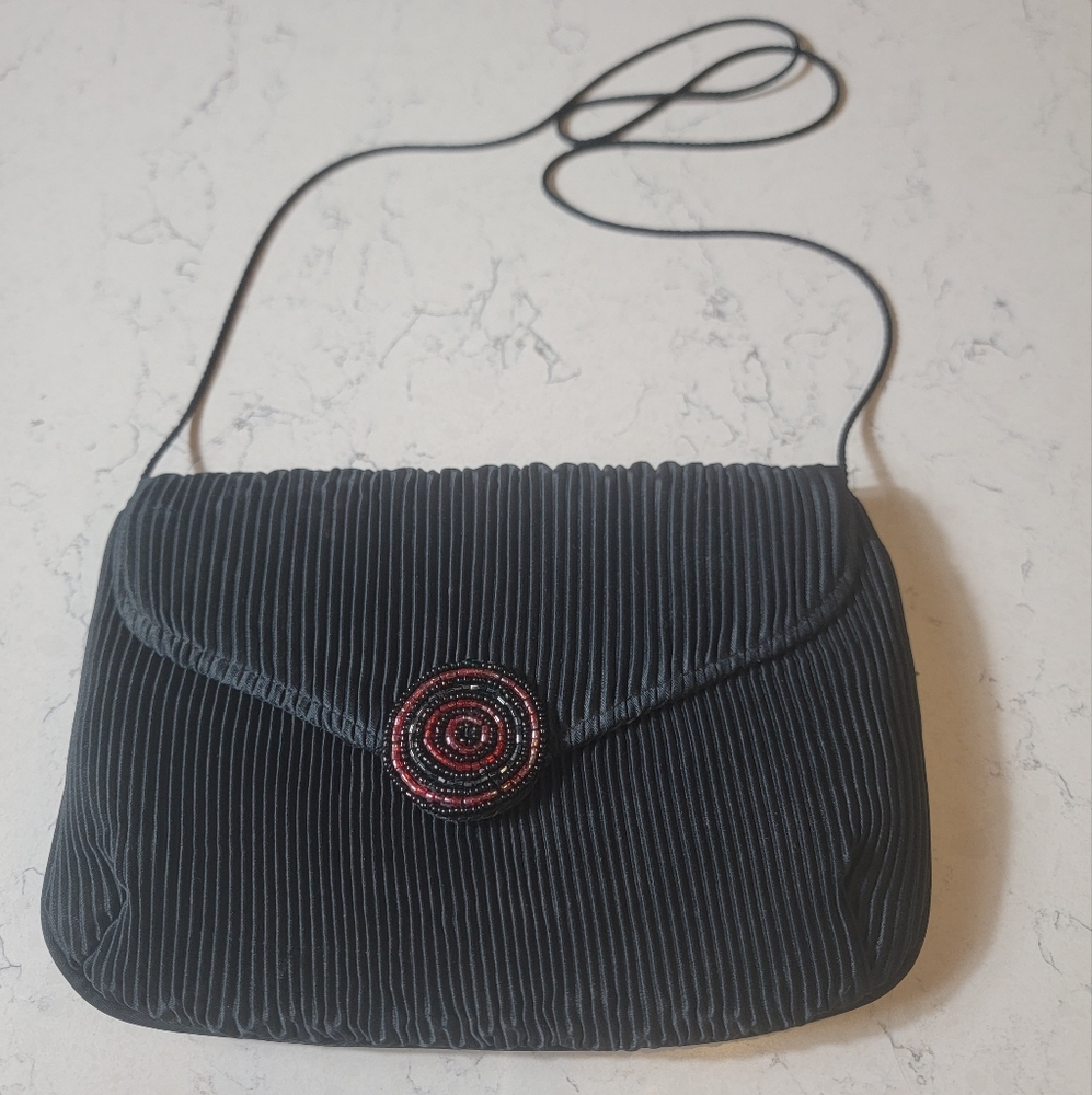 Vintage La Regale vintage black whimsigoth pleated beaded snap closure bag - Picture 7 of 10